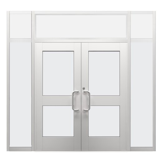 USBP, USAD 1000, Double lite- Double door with sidelite and transom - Clear Anodized